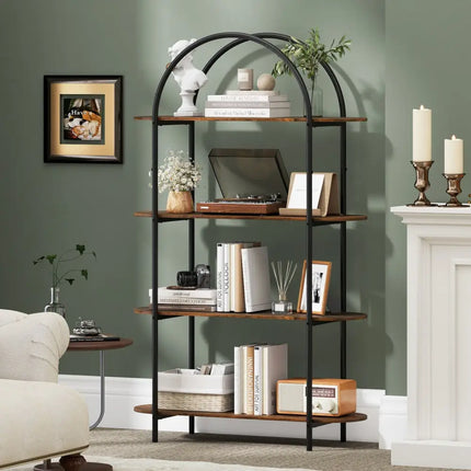 4-Tier Open Bookcase with Sturdy Metal Frame for Living Room-Rustic Brown Costway