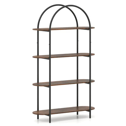 4-Tier Open Bookcase with Sturdy Metal Frame for Living Room-Rustic Brown Costway