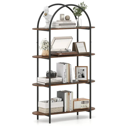 4-Tier Open Bookcase with Sturdy Metal Frame for Living Room-Rustic Brown Costway