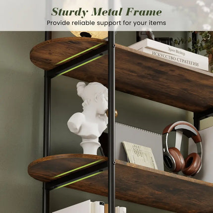 4-Tier Open Bookcase with Sturdy Metal Frame for Living Room-Rustic Brown Costway