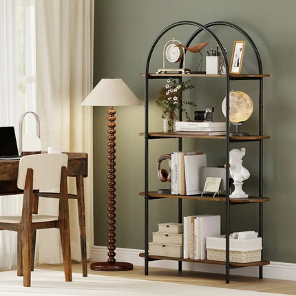 4-Tier Open Bookcase with Sturdy Metal Frame for Living Room-Rustic Brown Costway