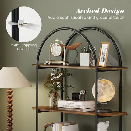 4-Tier Open Bookcase with Sturdy Metal Frame for Living Room-Rustic Brown Costway