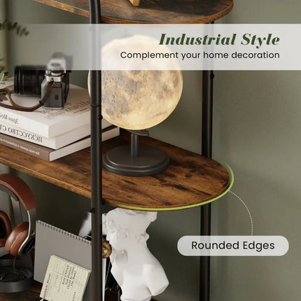 4-Tier Open Bookcase with Sturdy Metal Frame for Living Room-Rustic Brown Costway