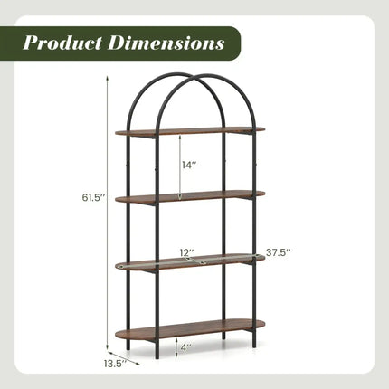 4-Tier Open Bookcase with Sturdy Metal Frame for Living Room-Rustic Brown Costway