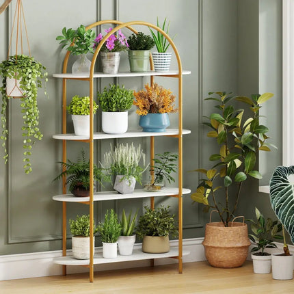 4-Tier Open Bookcase with Sturdy Metal Frame for Living Room-White & Golden Costway