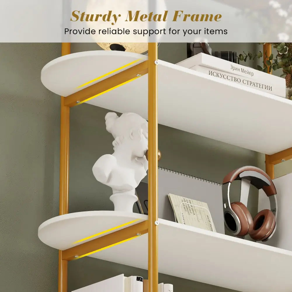 4-Tier Open Bookcase with Sturdy Metal Frame for Living Room-White & Golden - White & Golden - Bookcases