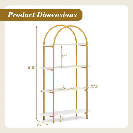4-Tier Open Bookcase with Sturdy Metal Frame for Living Room-White & Golden Costway