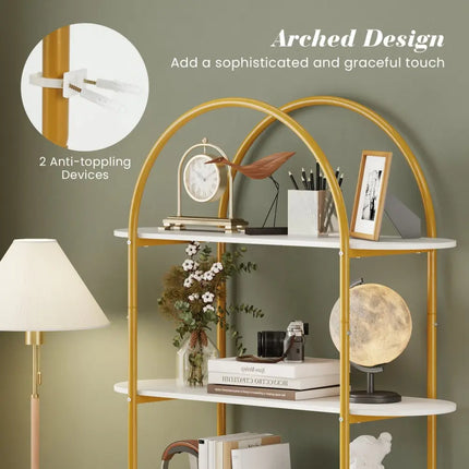 4-Tier Open Bookcase with Sturdy Metal Frame for Living Room-White & Golden Costway