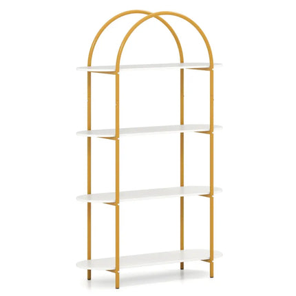 4-Tier Open Bookcase with Sturdy Metal Frame for Living Room-White & Golden Costway