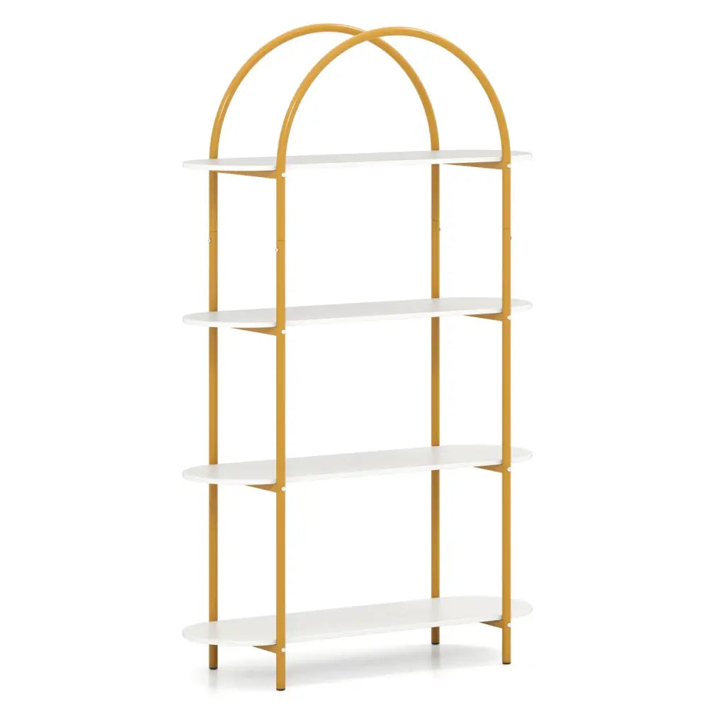 4-Tier Open Bookcase with Sturdy Metal Frame for Living Room-White & Golden - White & Golden - Bookcases