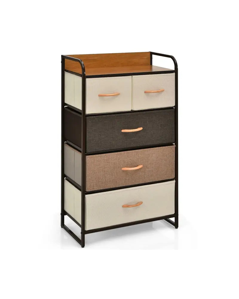 4-Tier Organizer Tower Steel Frame Wooden Top Storage with 5-Drawer Dresser-Muticolor - Multicolor - Dressers & Chests