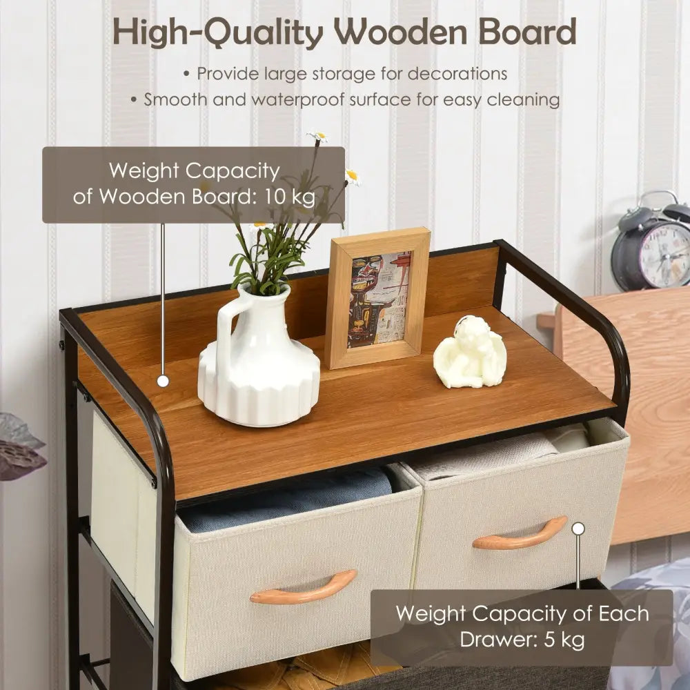 4-Tier Organizer Tower Steel Frame Wooden Top Storage with 5-Drawer Dresser-Muticolor - Multicolor - Dressers & Chests