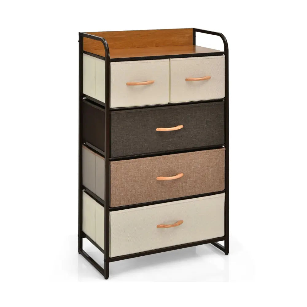 4-Tier Organizer Tower Steel Frame Wooden Top Storage with 5-Drawer Dresser-Muticolor - Multicolor - Dressers & Chests
