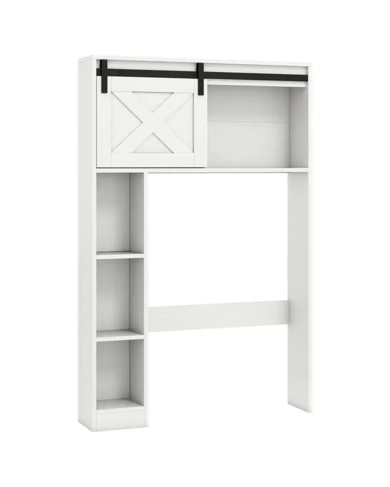4-Tier Over The Toilet Storage Cabinet with Sliding Barn Door and Storage Shelves-White - White - Over the Toilet
