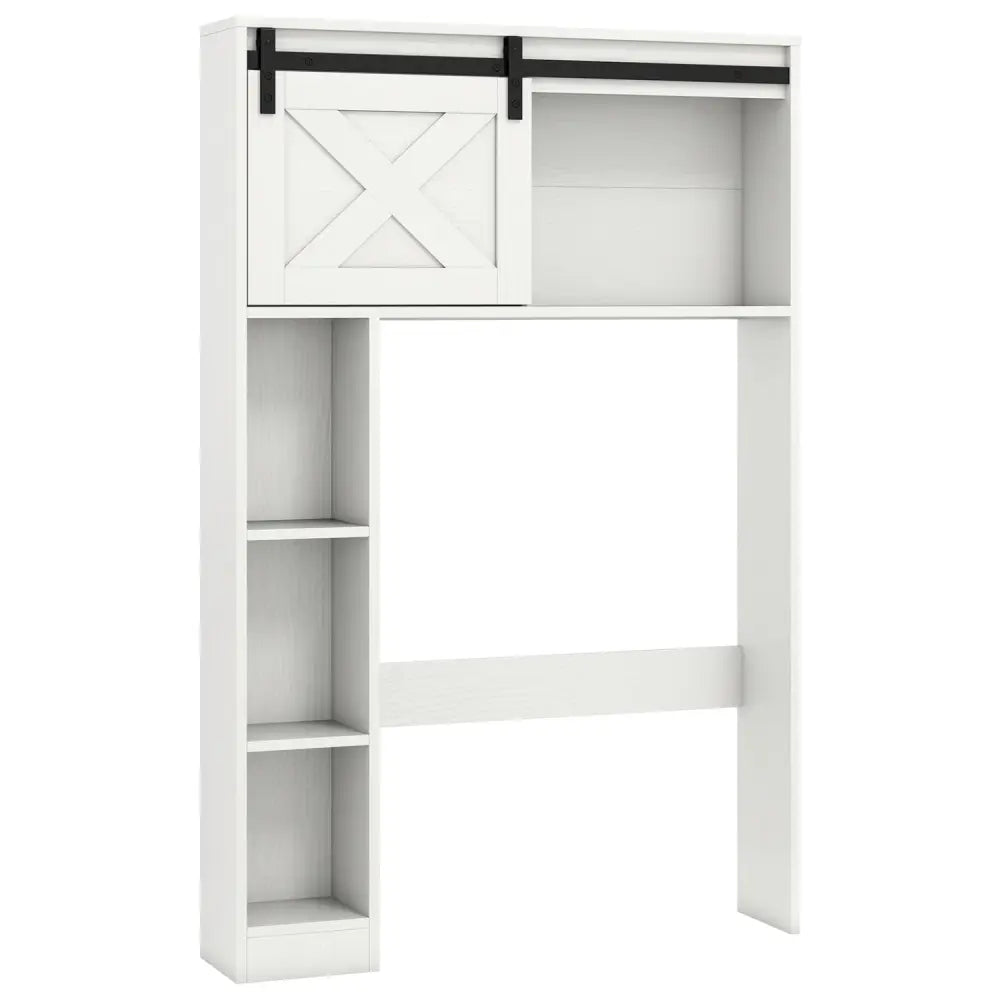 4-Tier Over The Toilet Storage Cabinet with Sliding Barn Door and Storage Shelves-White - White - Over the Toilet