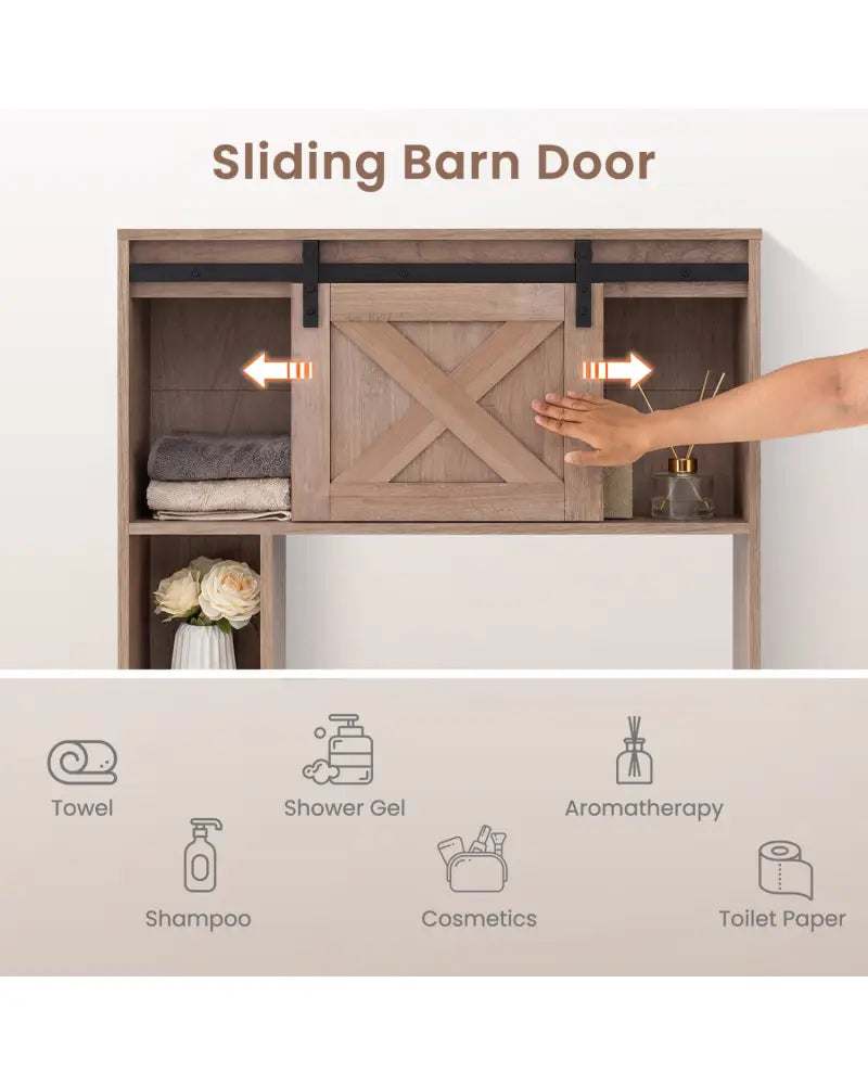 4-Tier Over The Toilet Storage Cabinet with Sliding Barn Door and Storage Shelves-Brown - Brown - Over the Toilet