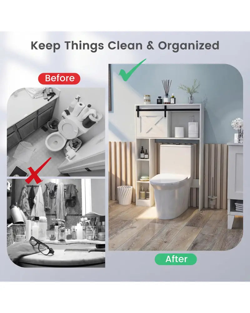 4-Tier Over The Toilet Storage Cabinet with Sliding Barn Door and Storage Shelves-White - White - Over the Toilet