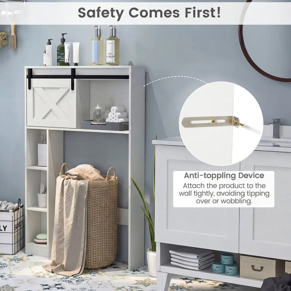 4-Tier Over The Toilet Storage Cabinet with Sliding Barn Door and Storage Shelves-White - White - Over the Toilet