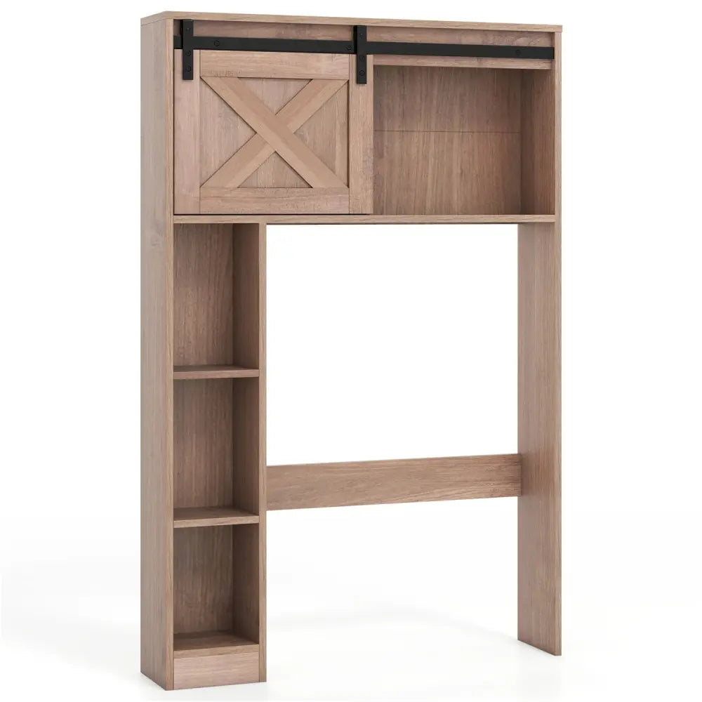 4-Tier Over The Toilet Storage Cabinet with Sliding Barn Door and Storage Shelves-Brown - Brown - Over the Toilet