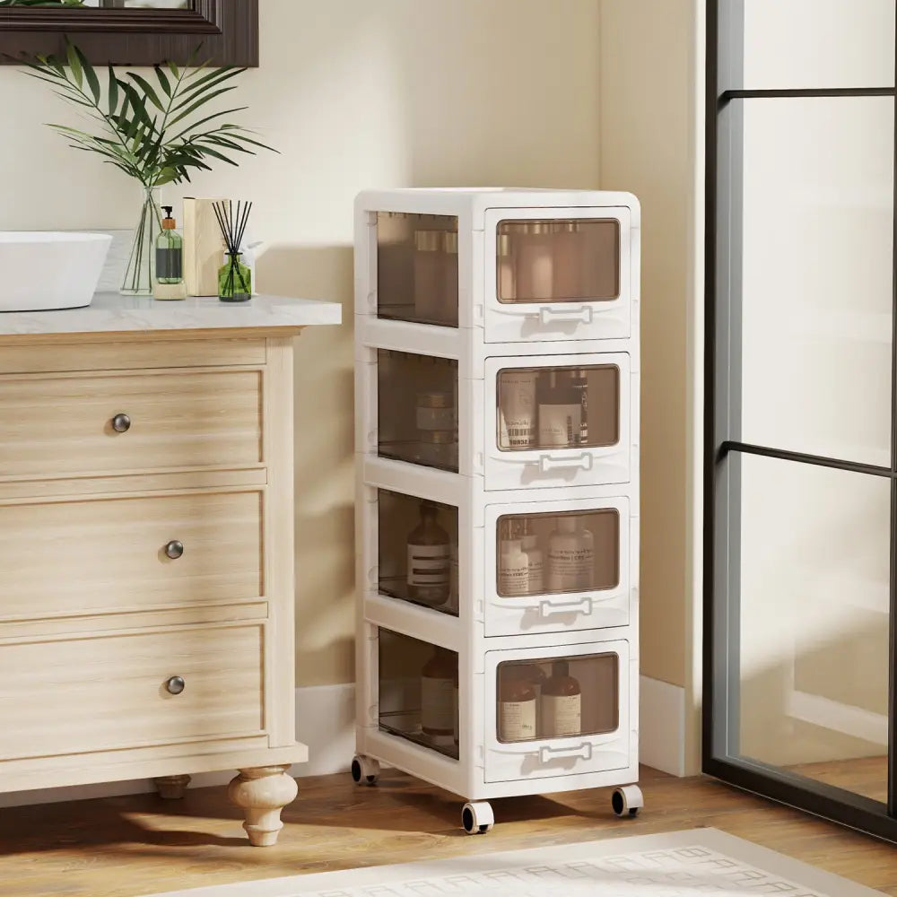 4-Tier Plastic Drawer Storage Organizer Rolling Cart with 3/4/5 Drawers and Lockable Wheels - File Cabinets