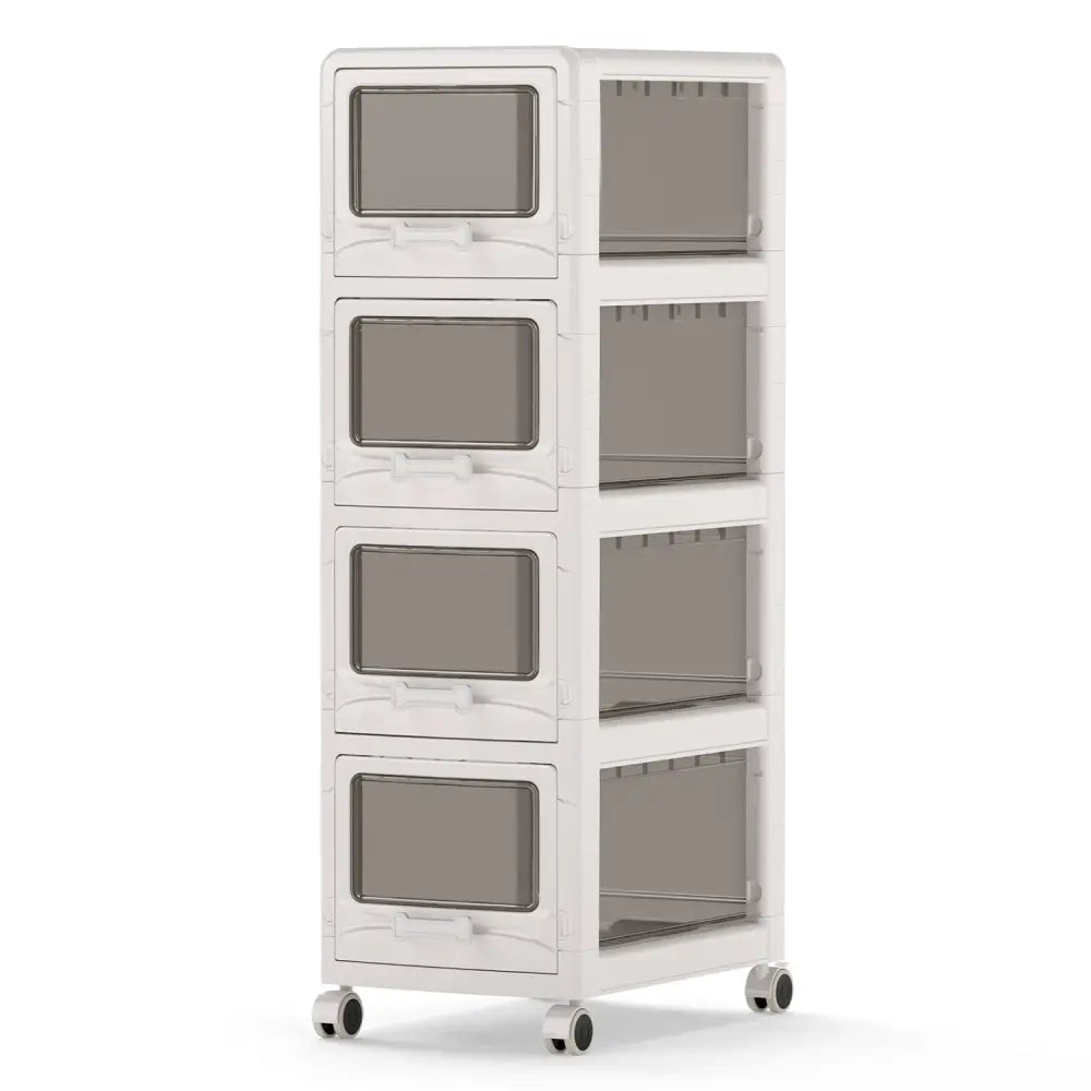 4-Tier Plastic Drawer Storage Organizer Rolling Cart with 3/4/5 Drawers and Lockable Wheels - File Cabinets