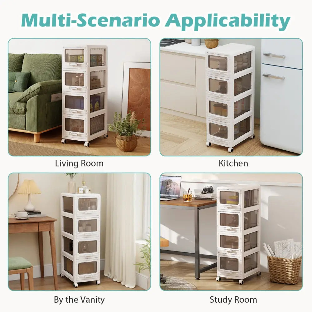 4-Tier Plastic Drawer Storage Organizer Rolling Cart with 3/4/5 Drawers and Lockable Wheels - File Cabinets