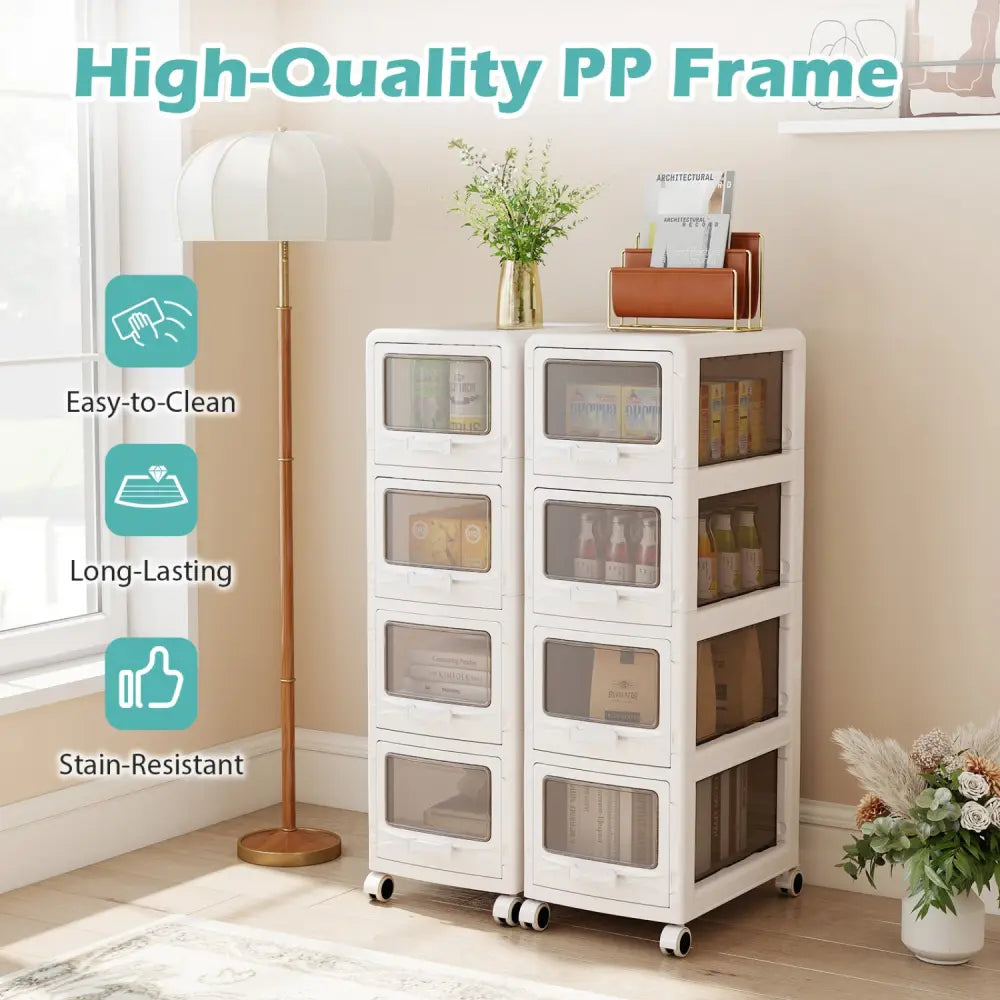 4-Tier Plastic Drawer Storage Organizer Rolling Cart with 3/4/5 Drawers and Lockable Wheels - File Cabinets