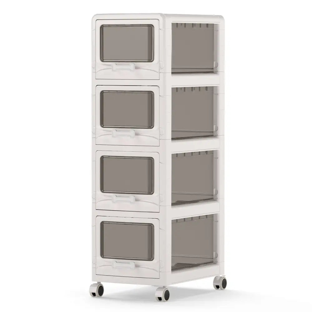 4-Tier Plastic Drawer Storage Organizer Rolling Cart with 3/4/5 Drawers and Lockable Wheels - File Cabinets