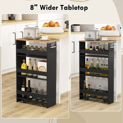 4-Tier Rolling Storage Cart Slim Kitchen Cart on Wheels with Open Shelves and Handle-Black Costway