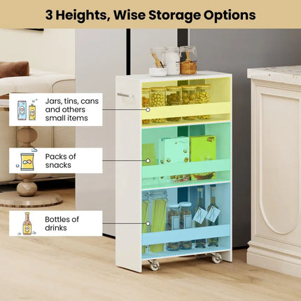 4-Tier Rolling Storage Cart Slim Kitchen Cart on Wheels with Open Shelves and Handle-White Costway