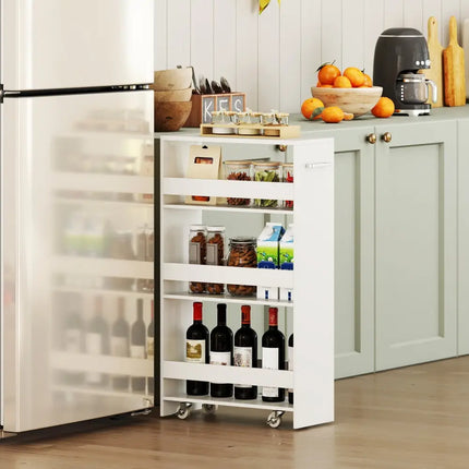 4-Tier Rolling Storage Cart Slim Kitchen Cart on Wheels with Open Shelves and Handle-White Costway