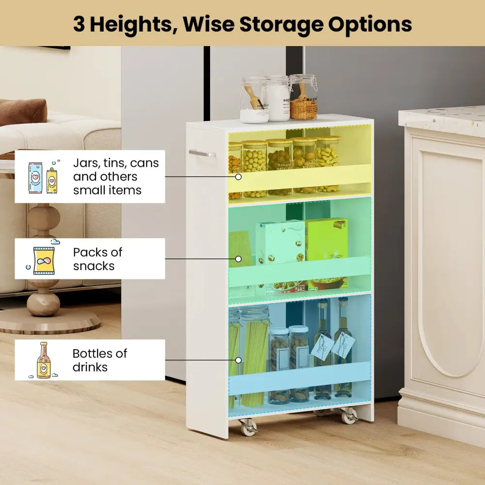 4-Tier Rolling Storage Cart Slim Kitchen Cart on Wheels with Open Shelves and Handle-White - White - Kitchen Islands &