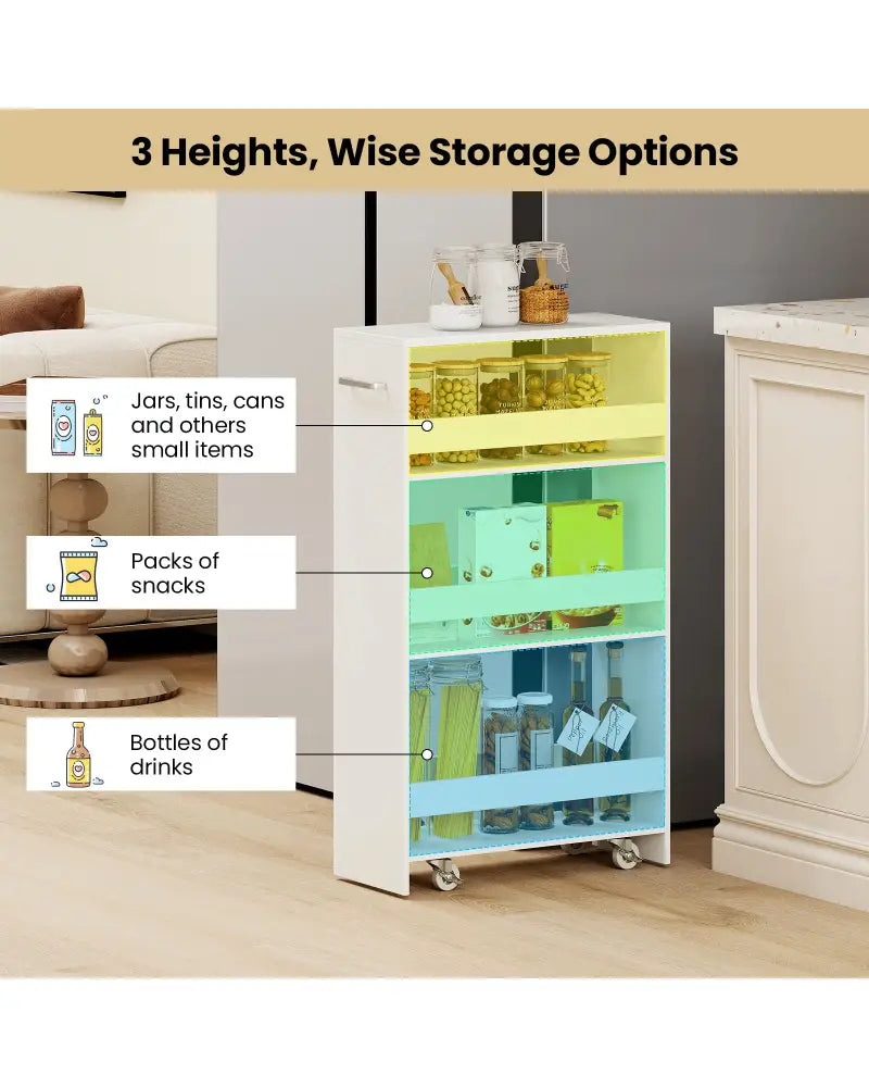 4-Tier Rolling Storage Cart Slim Kitchen Cart on Wheels with Open Shelves and Handle-White - White - Kitchen Islands &