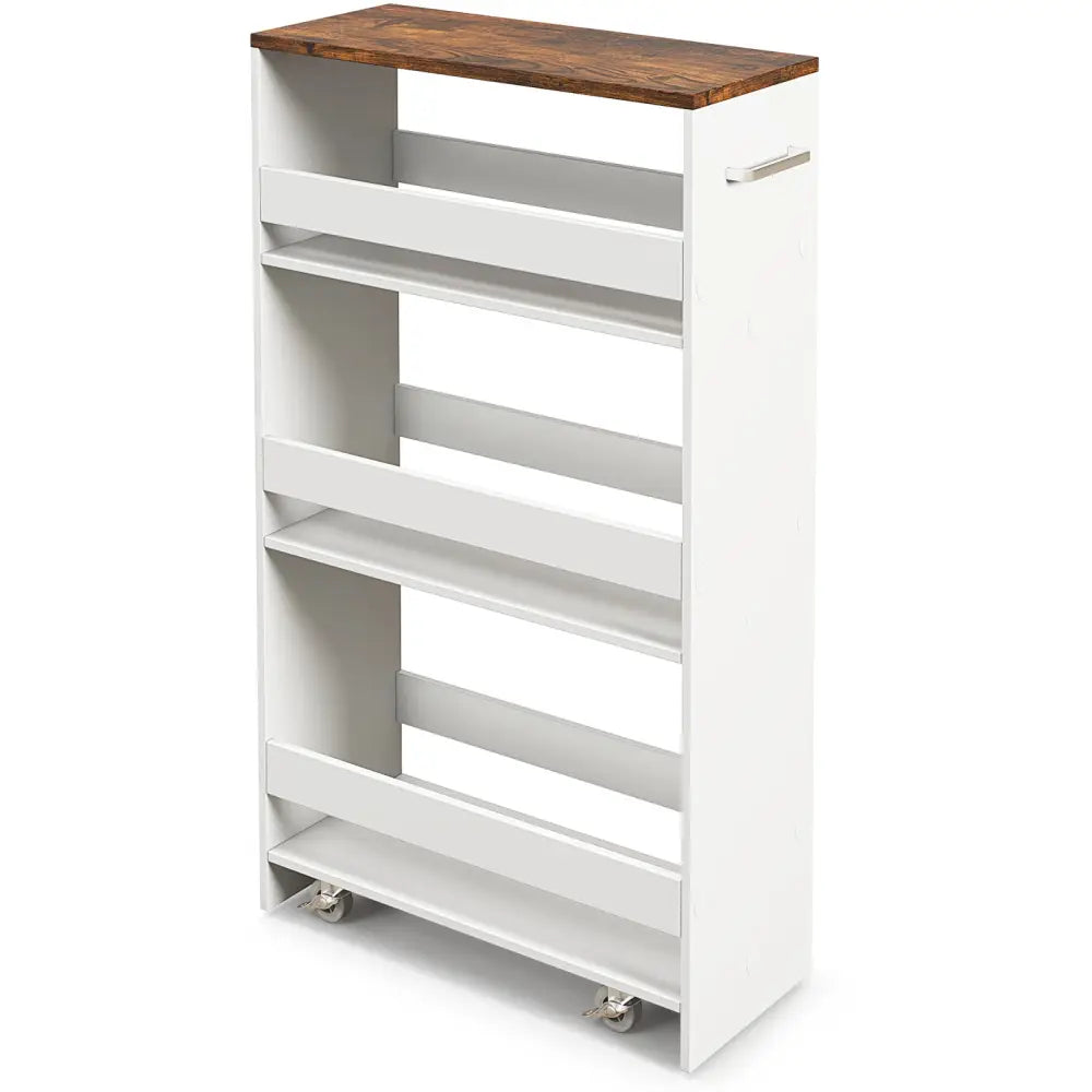 4-Tier Rolling Storage Cart Slim Kitchen Cart on Wheels with Open Shelves and Handle-Rustic Brown - Rustic Brown
