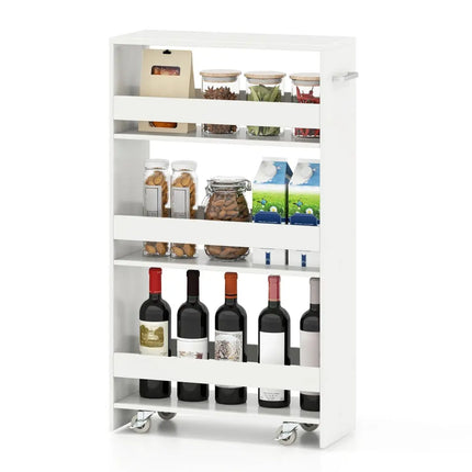 4-Tier Rolling Storage Cart Slim Kitchen Cart on Wheels with Open Shelves and Handle-White Costway