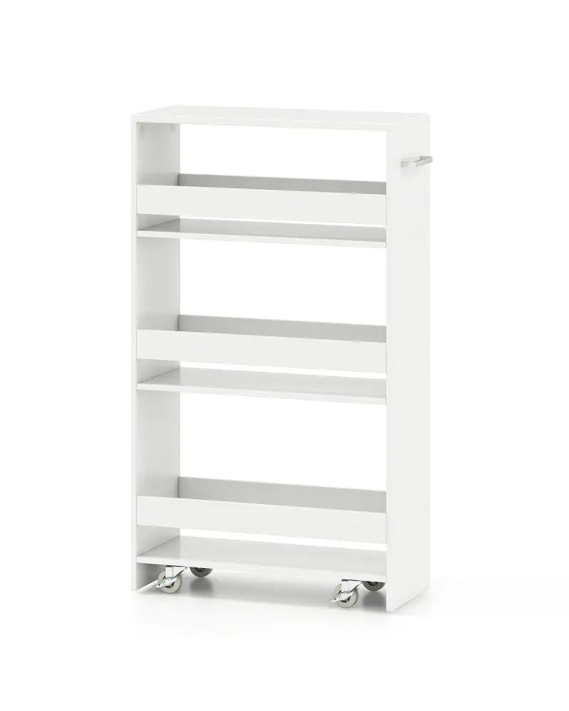 4-Tier Rolling Storage Cart Slim Kitchen Cart on Wheels with Open Shelves and Handle-White - White - Kitchen Islands &