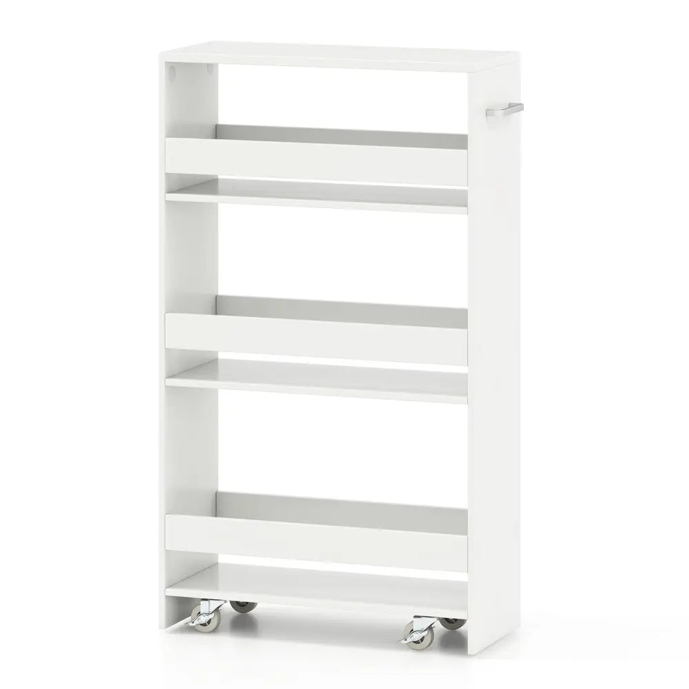 4-Tier Rolling Storage Cart Slim Kitchen Cart on Wheels with Open Shelves and Handle-White - White - Kitchen Islands &