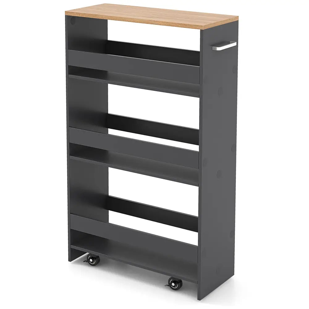 4-Tier Rolling Storage Cart Slim Kitchen Cart on Wheels with Open Shelves and Handle-Gray - Gray - Kitchen Islands &