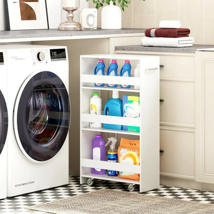 4-Tier Rolling Storage Cart Slim Kitchen Cart on Wheels with Open Shelves and Handle-White Costway