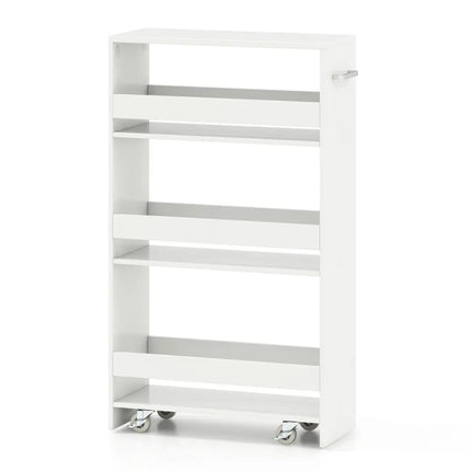 4-Tier Rolling Storage Cart Slim Kitchen Cart on Wheels with Open Shelves and Handle-White Costway