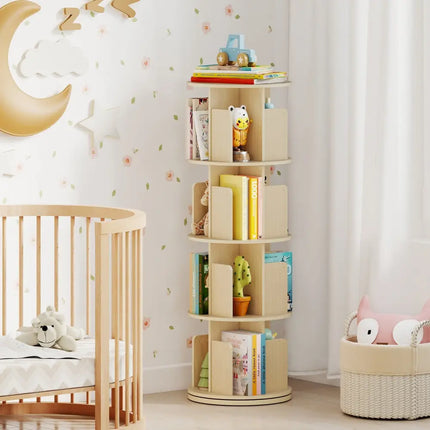 4-Tier Rotating Bookshelf 360° Display Rack with Dividers and Anti-falling Baffles-Natural Costway