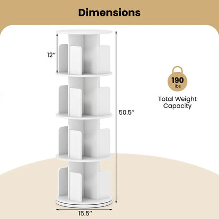 4-Tier Rotating Bookshelf 360° Display Rack with Dividers and Anti-falling Baffles-White Costway