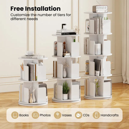 4-Tier Rotating Bookshelf 360° Display Rack with Dividers and Anti-falling Baffles-White Costway