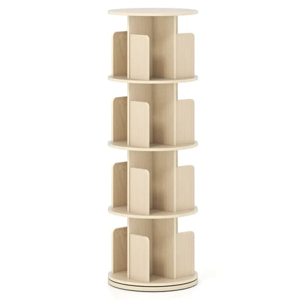 4-Tier Rotating Bookshelf 360° Display Rack with Dividers and Anti-falling Baffles-Natural Costway