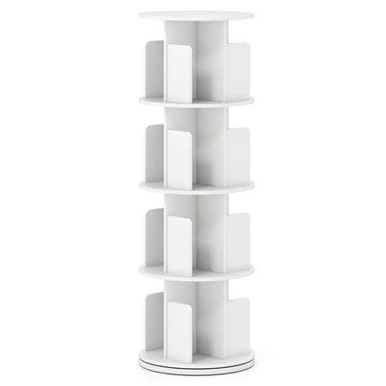 4-Tier Rotating Bookshelf 360° Display Rack with Dividers and Anti-falling Baffles-White Costway