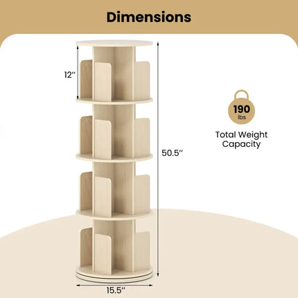 4-Tier Rotating Bookshelf 360° Display Rack with Dividers and Anti-falling Baffles-Natural Costway