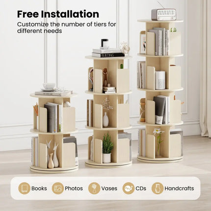 4-Tier Rotating Bookshelf 360° Display Rack with Dividers and Anti-falling Baffles-Natural Costway