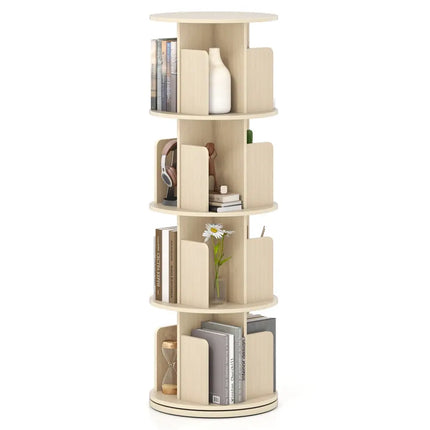 4-Tier Rotating Bookshelf 360° Display Rack with Dividers and Anti-falling Baffles-Natural Costway