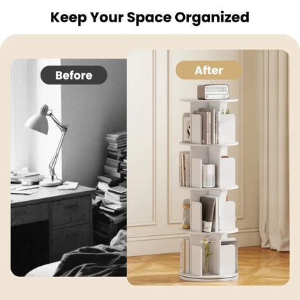 4-Tier Rotating Bookshelf 360° Display Rack with Dividers and Anti-falling Baffles-White Costway