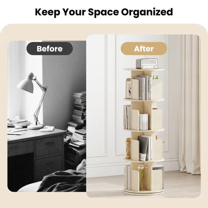 4-Tier Rotating Bookshelf 360° Display Rack with Dividers and Anti-falling Baffles-Natural Costway